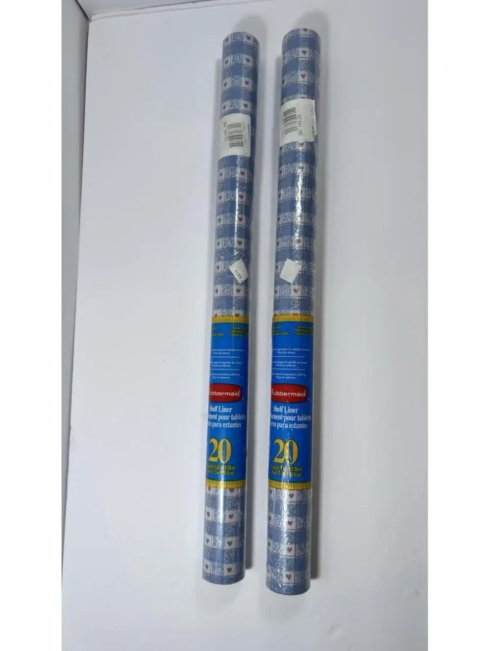 Set Of 2 Vintage Rubbermaid Shelf Drawer Liner Blue Plaid Hearts 8.3 Sq Ft New